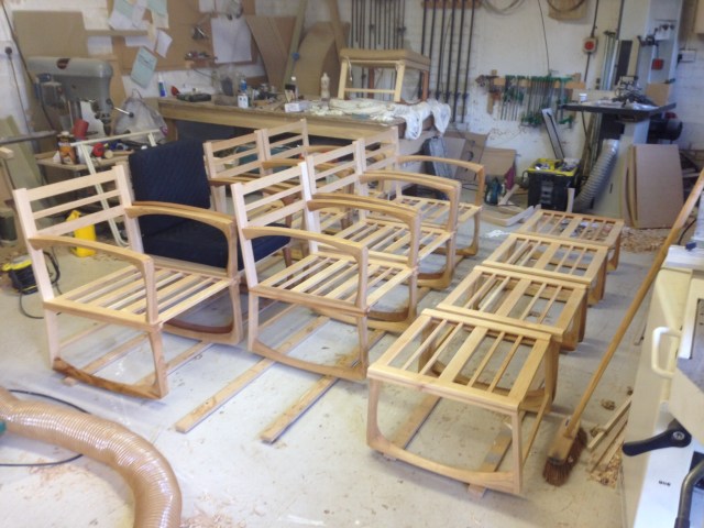 Hotel rocking chairs at the workshop