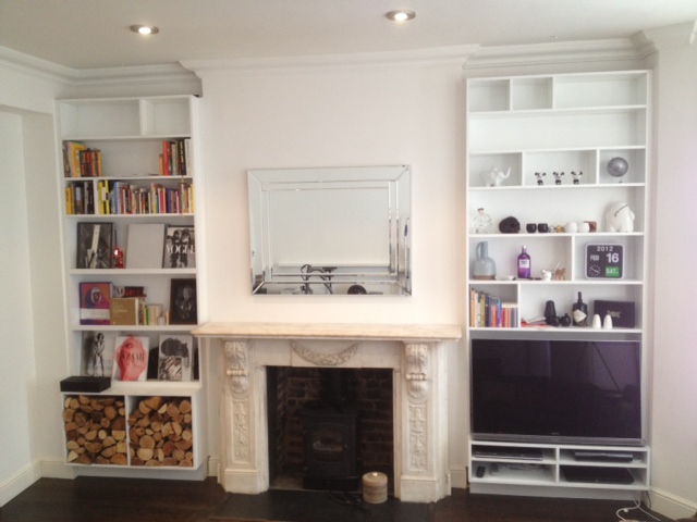 Bespoke alcove log store and audio unit, Kensington