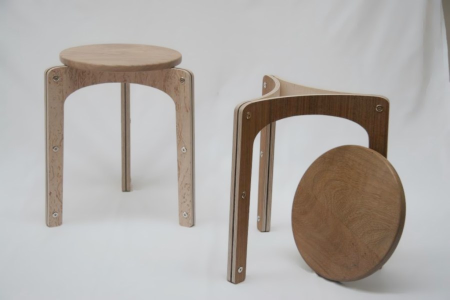 Handmade bent plywood stacking stools